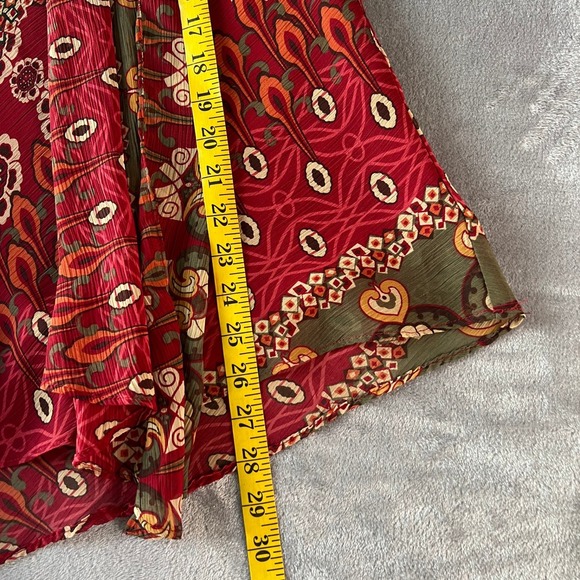 Versailles Red Paisley Faux Wrap Midi Skirt Womens 14 Asymmetrical Boho 516011 - Picture 6 of 9